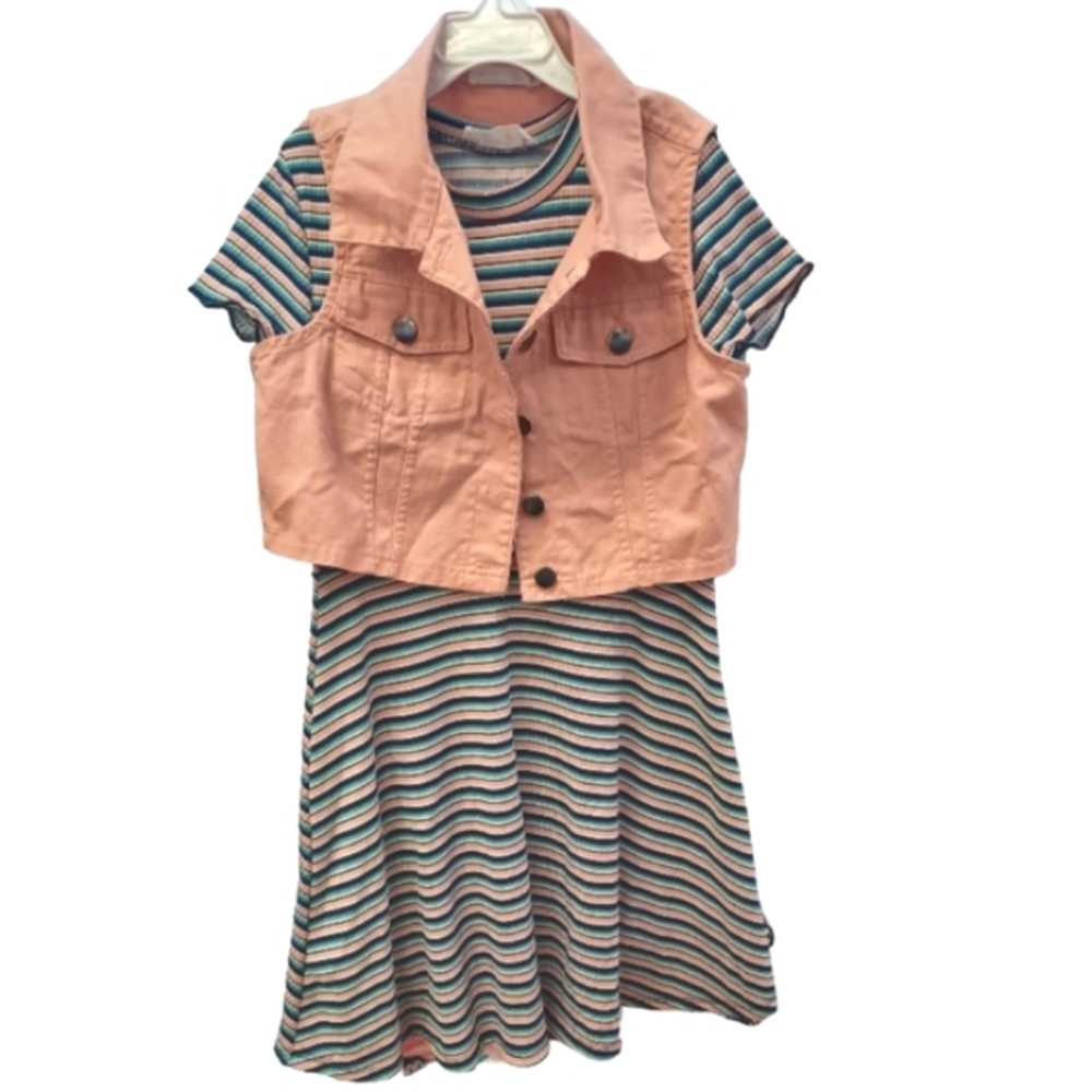 KNIT WORKS Denim Jean Jacket Stripe Dress 2pc Set NWT - Picture 9 of 9
